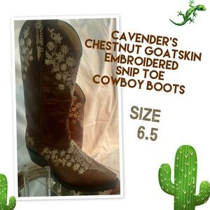 CAVENDER’S WOMEN’S CHESTNUT GOATSKIN EMBROIDERED SNIP TOE COWBOY BOOTS